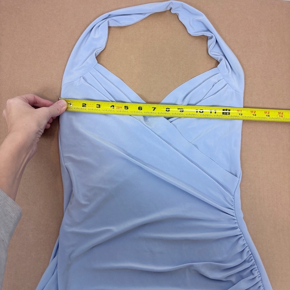 Norma Kamali x REVOLVE Halter Sweetheart Side Drape Gown Celestial Blue Size S - Picture 8 of 11